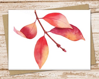 autumn red leaves card set . watercolor . blank note cards, notecards . greeting card . folded stationery stationary