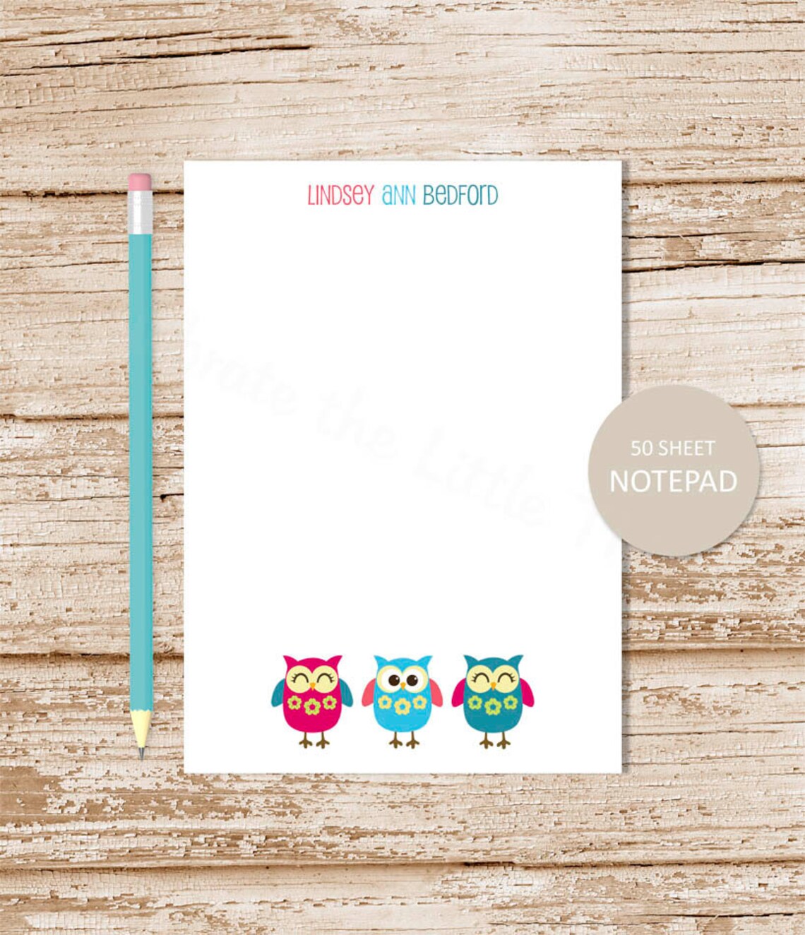 owl personalized notepad . owl notepad . owls note pad . owl Etsy