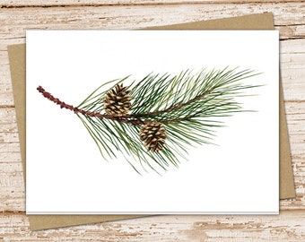Pine Branch & Pinecones Card Set: Blank Forest Stationery