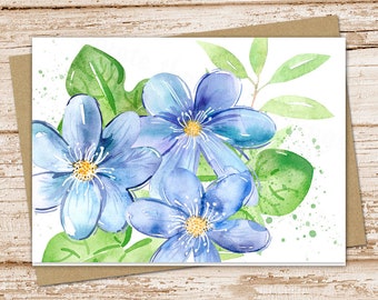 watercolor blue flowers card set . spring floral cards .  botanical garden . blank cards . note cards, notecards . folded stationery