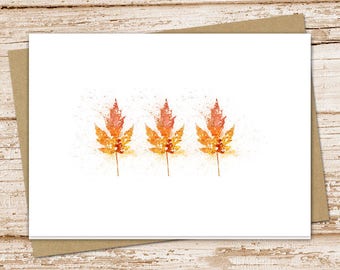 autumn leaves blank cards . greeting cards . note cards, notecards . watercolor . folded stationery stationary