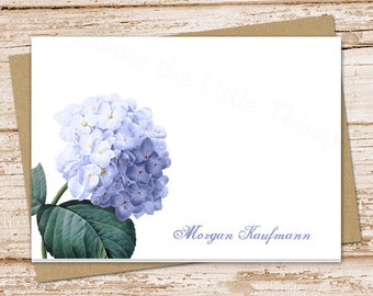 personalized notecards . blue hydrangea note cards . personalized stationery, stationary . folded cards . botanical, garden . set of 10