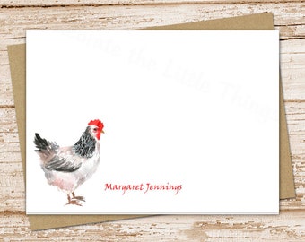 chicken note card set . personalized watercolor chickens notecards . farm, pet . folded stationery . set of 10