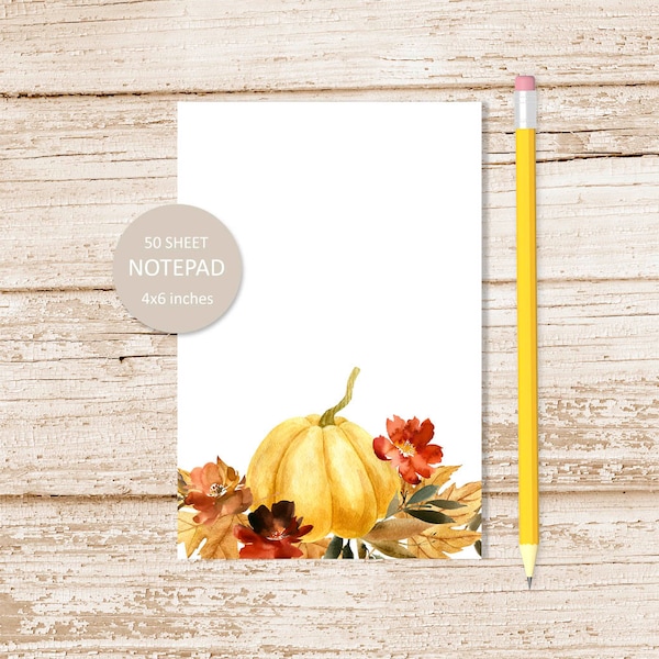 pumpkins autumn leaves flowers notepad . watercolor pumpkin note pad . autumn fall stationery . stationary | 4x6 inches