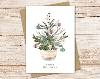 Christmas tree card set . watercolor holiday cards . happy holidays . Christmas cards . greeting cards . blank cards