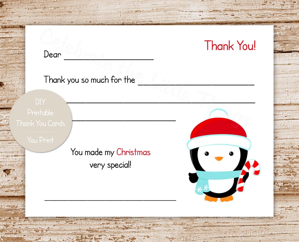 PRINTABLE Christmas Thank You Cards for Kids . Penguin Thank You . Fill ...