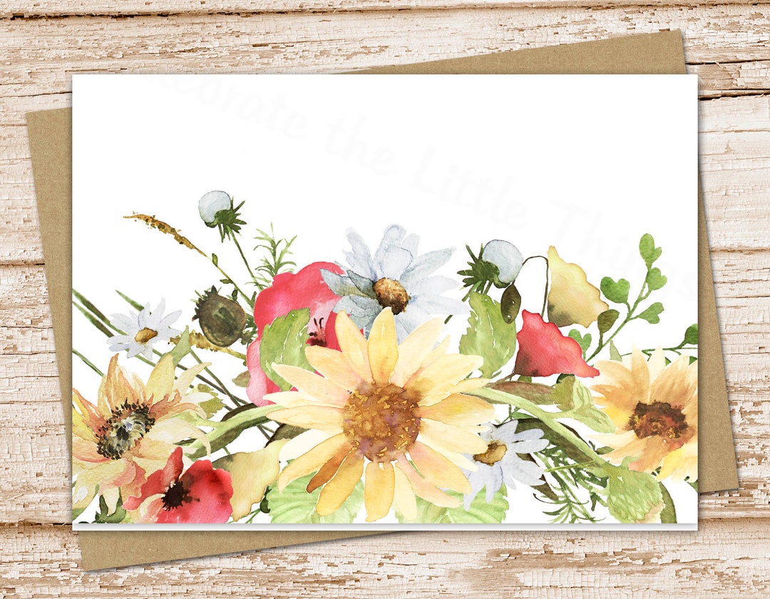 Fall Sunflower Bouquet Series Watercolor Card Set of 4 5x7 Folded