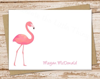 personalized note cards . PINK FLAMINGO . folded notecards . personalized stationery . tropical bird stationary . set of 10