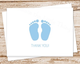 baby boy thank you card . blue baby feet . folded note cards notecards . stationery . baby shower cards . set of 10