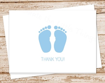 baby boy thank you card . blue baby feet . folded note cards notecards . stationery . baby shower cards . set of 10