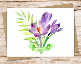 floral thank you card set . purple watercolor flowers stationery, stationary . folded note cards . flowers, botanical . set of 10