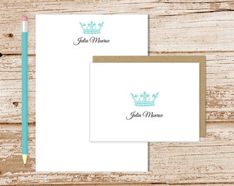 crown personalized stationery set . royal crown notepad + note card set . notecards note pad . royalty formal stationary gift set