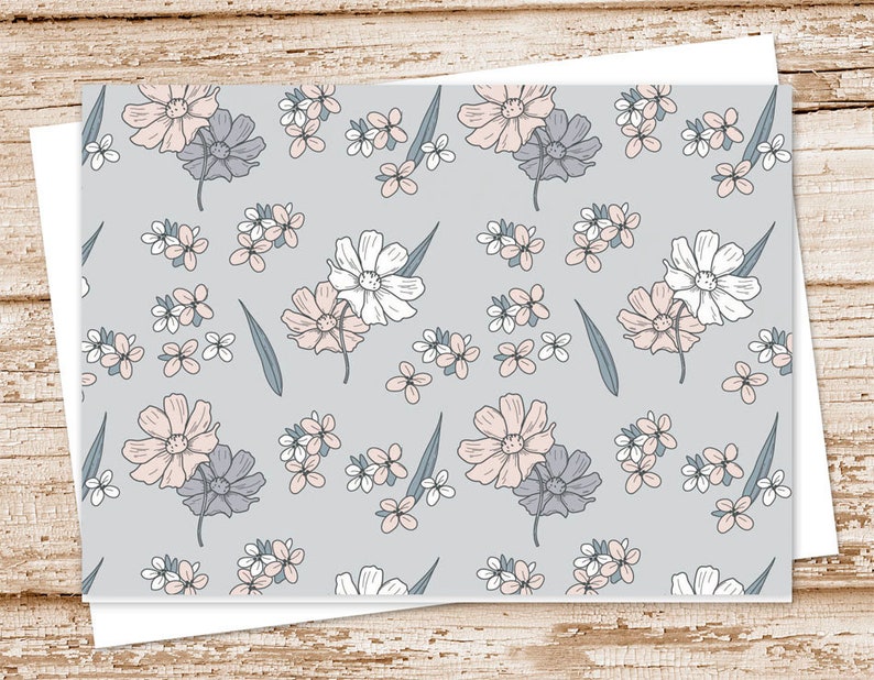 folded stationery stationary blank cards gift for her notecards pink gray white flowers floral note cards
