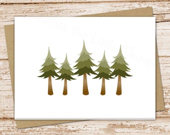 pine trees card set . evergreen trees . blank cards . folded stationery, stationary . forest, camping, outdoors, nature