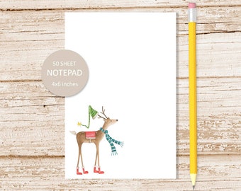 reindeer notepad . watercolor Christmas reindeer note pad . wish list . to do list, stationery . stationary . | 4x6 inches