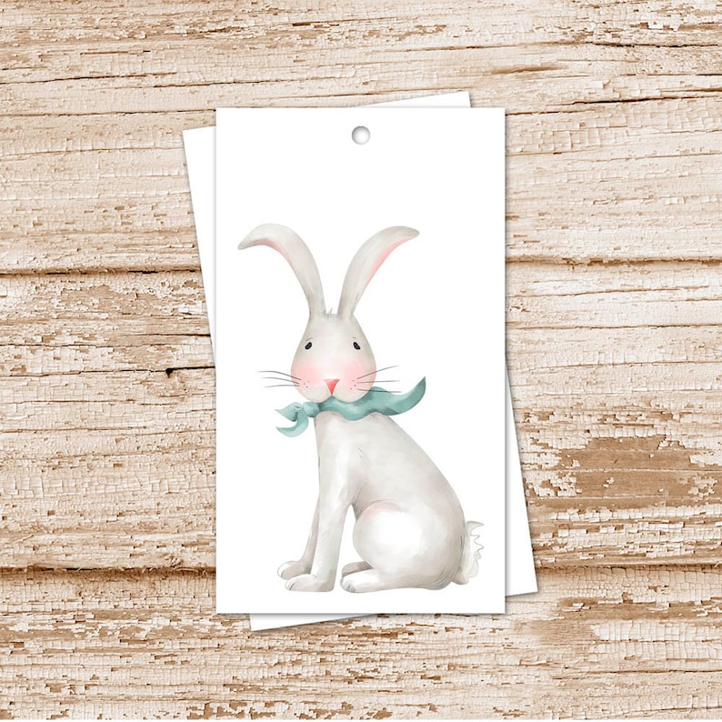 Easter bunny gift tags, watercolor Easter rabbit tags . cardstock tags, favor tags set of 8 image 1