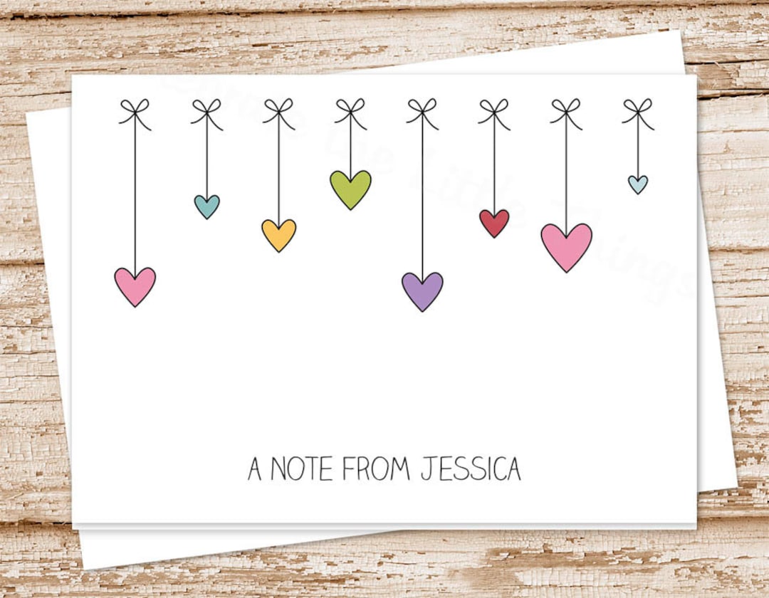 Hearts Bows Note Cards Set . Notecards . Personalized Stationery ...