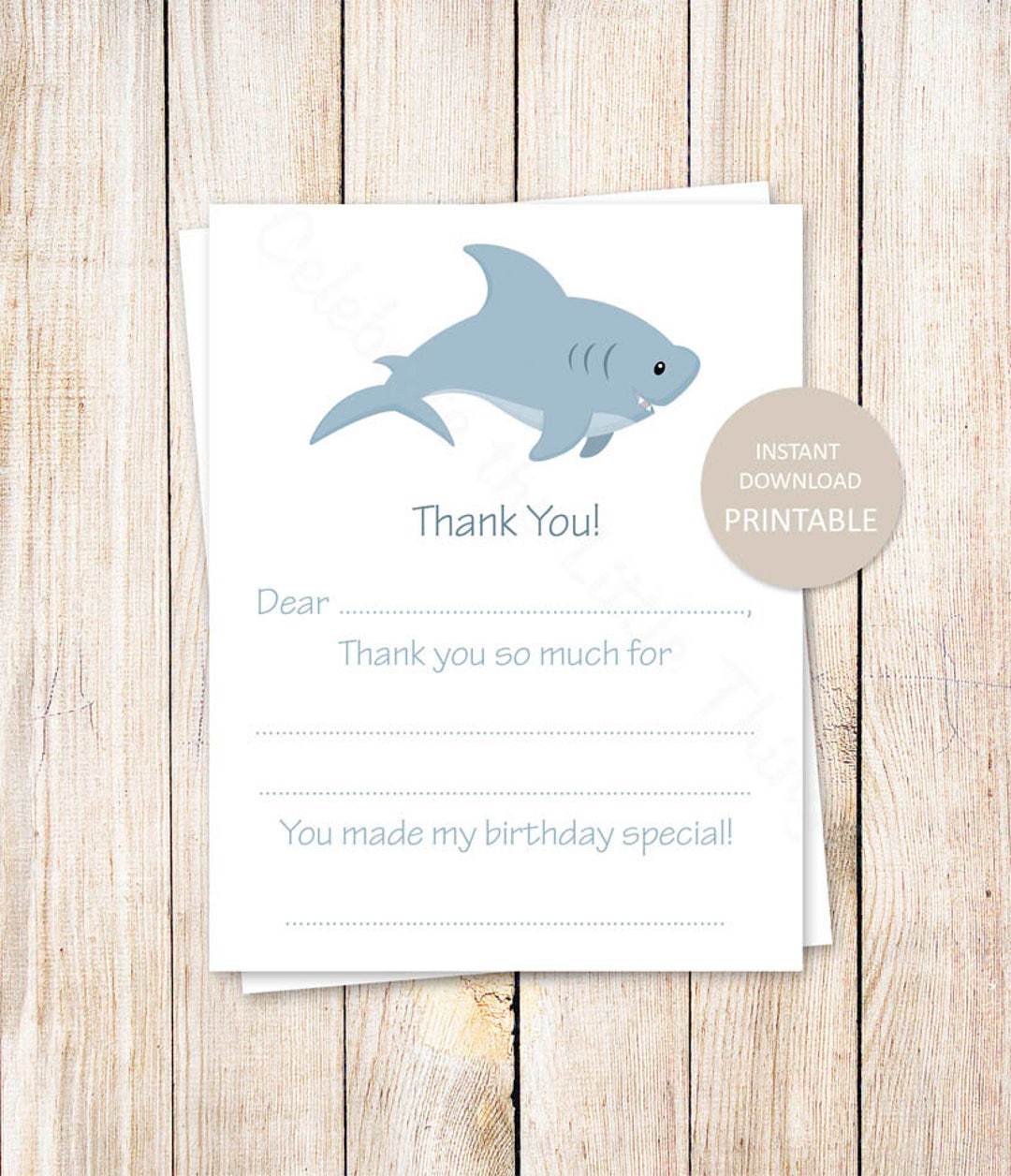 PRINTABLE Shark Thank You Cards . Kids Birthday Fill in the Blank Thank ...