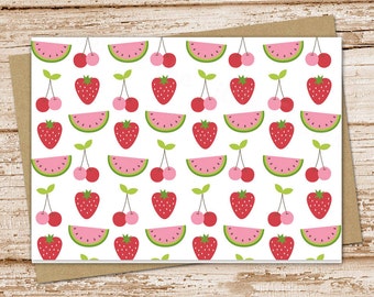 summer fruit note card set . watermelon strawberry cherries . fruit notecards . blank note cards . folded stationery . stationary