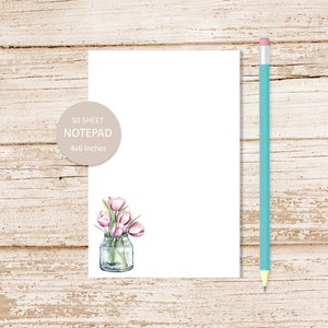 country tulip vase notepad . watercolor lavender tulips note pad .  farmhouse flowers stationery stationary | 4x6 inches