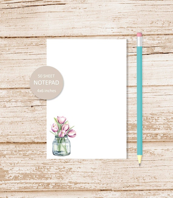 country tulip vase notepad . watercolor lavender tulips note pad . farmhouse flowers stationery stationary | 4x6 inches Il_570xn