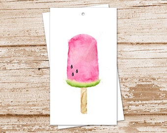 watermelon popsicle gift tags, watercolor tags . birthday party, fruit cardstock tags, favor tags - set of 8