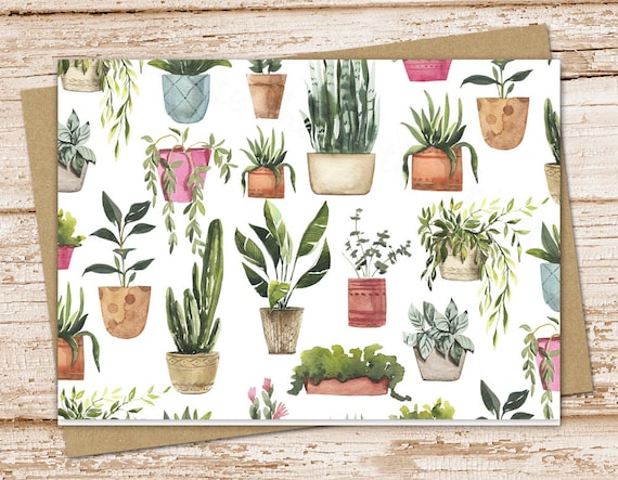 potted plants card set . notecards . watercolor . blank cards . folded stationery . stationary set Il_570xn