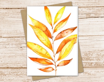 autumn leaf card set .  watercolor fall note cards . orange yellow leaves. blank cards notecards . folded stationery, stationary