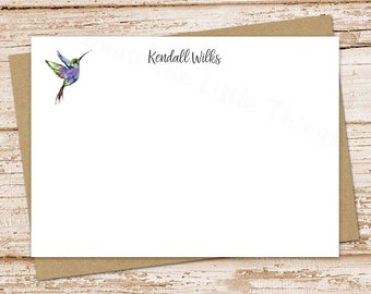 personalized note card set, notecards . watercolor hummingbird, birds, nature  . stationery FLAT stationary . set of 12