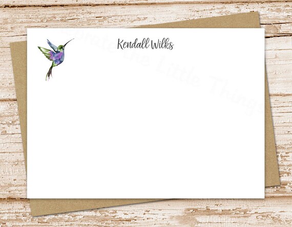 personalized note card set, notecards . watercolor hummingbird, birds, nature . stationery FLAT stationary . set of 12 Il_570xn