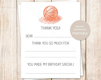 PRINTABLE basketball thank you cards . fill in the blank thank you . basketball birthday . sports . INSTANT DOWNLOAD