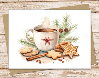 Christmas Coffee & Cookies Note Card Set: Watercolor Holiday Stationery