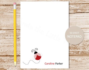 personalized notepad . RED LADYBUG . note pad . personalized stationery . custom stationary . girls notepad