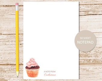 personalized notepad, note pad . PINK CUPCAKE notepad . watercolor cupcake . sweets . personalized stationery . stationary gift