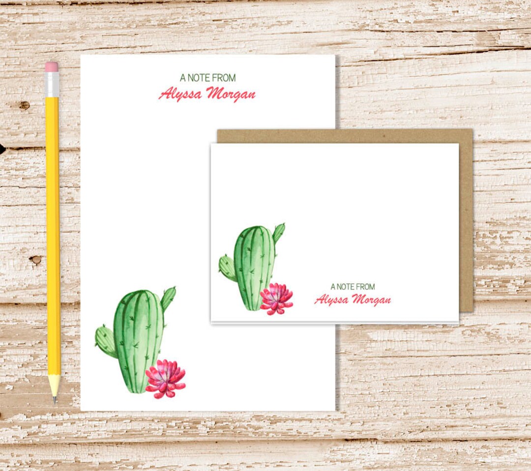 Personalized Stationery Set . Cactus Notepad + Note Card Set ...