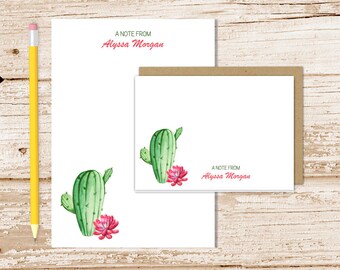 personalized stationery set . cactus notepad + note card set . succulents notecards stationary set . watercolor gift set