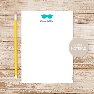 personalized notepad . SUNGLASSES . note pad . personalized stationery . stationary . silhouette . color choices