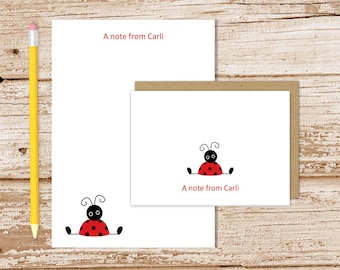personalized ladybug stationery set . red ladybug notepad + note card set . notecards note pad . girls stationary set gift set