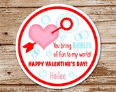 Set of 12 / Valentine's Day Favor Stickers / Personalized Labels, Tags / Bubbles / Pink / Girls