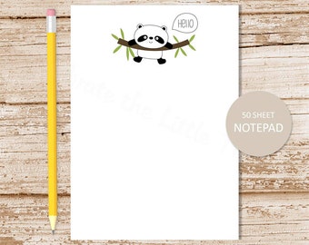 panda notepad . PANDA BEAR note pad . stationery . stationary . hello notepad