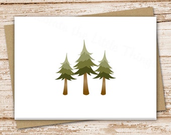 pine tree card set . evergreen trees . blank cards . folded stationery, stationary . forest, camping, outdoors, nature