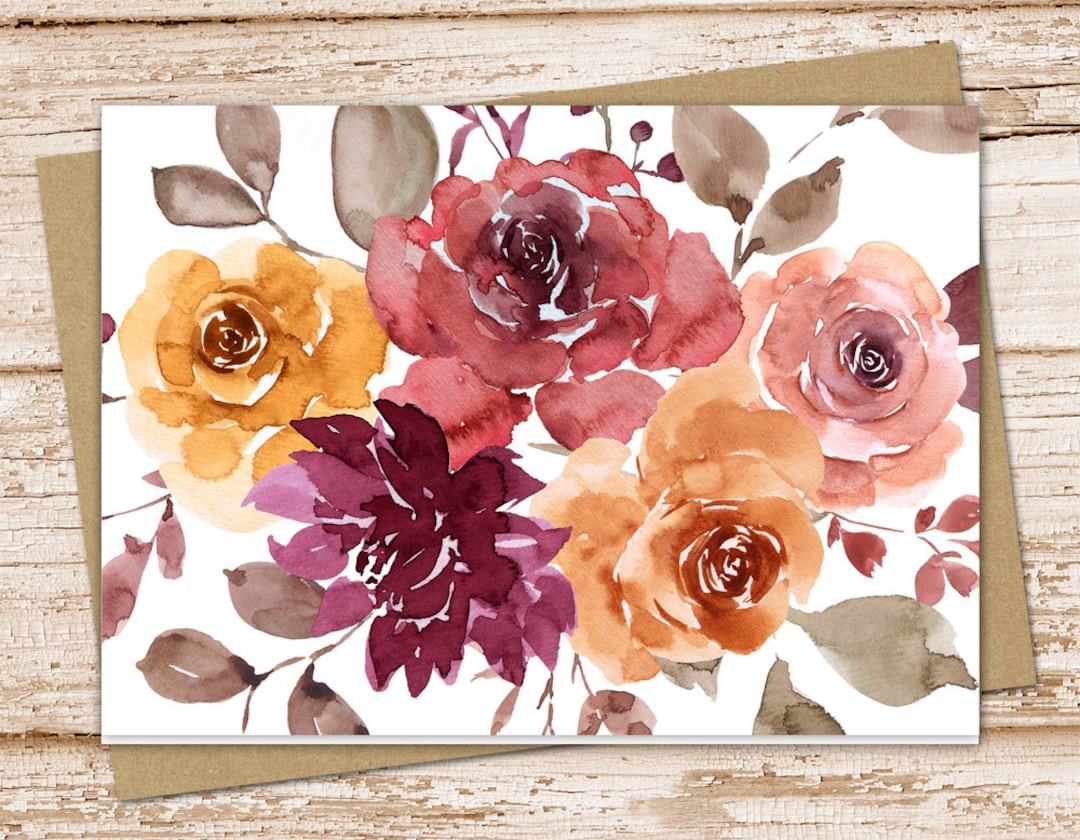Watercolor Autumn Floral Card Set: Botanical Fall Note Cards - Etsy