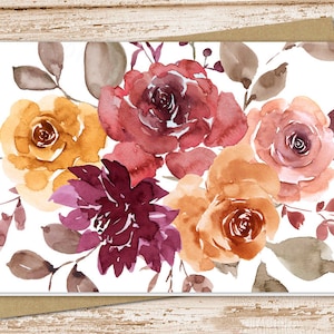 watercolor autumn floral card set .  fall flowers note cards . botanical, nature . blank cards . folded stationery