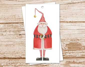 Santa gift tags, watercolor Christmas, holiday cardstock tags, favor tags - set of 8