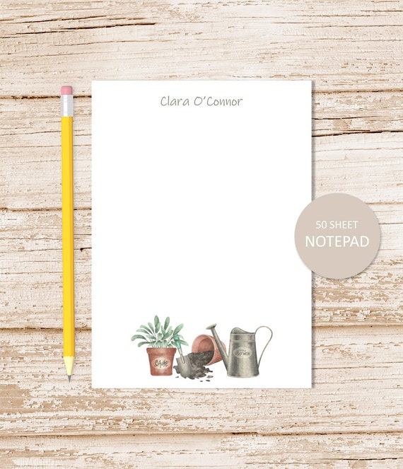 personalized notepad . HERBS . watercolor herb gardening note pad . stationery . stationary . plants notepad . watering can Il_570xn