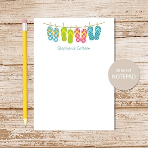 personalized notepad . FLIP FLOPS BORDER notepad . clothesline note pad . girls stationery . personalized stationary . summer beach tropical