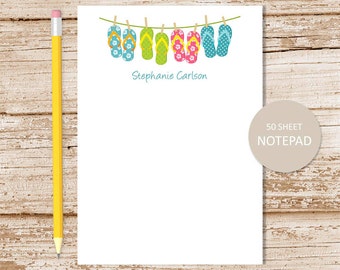 personalized notepad . FLIP FLOPS BORDER notepad . clothesline note pad . girls stationery . personalized stationary . summer beach tropical