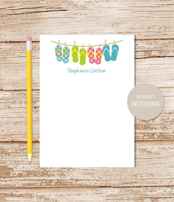 personalized notepad . FLIP FLOPS BORDER notepad . clothesline note pad . girls stationery . personalized stationary . summer beach tropical Il_570xn