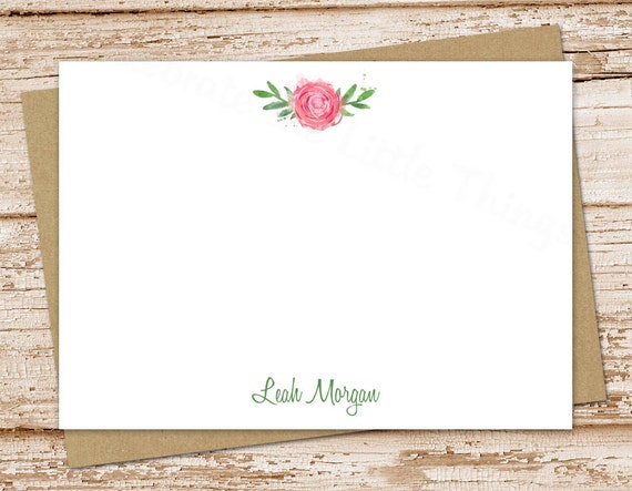 personalized rose note card set . watercolor rose notecards . womens  personalized FLAT stationery . stationary flowers . set of 12