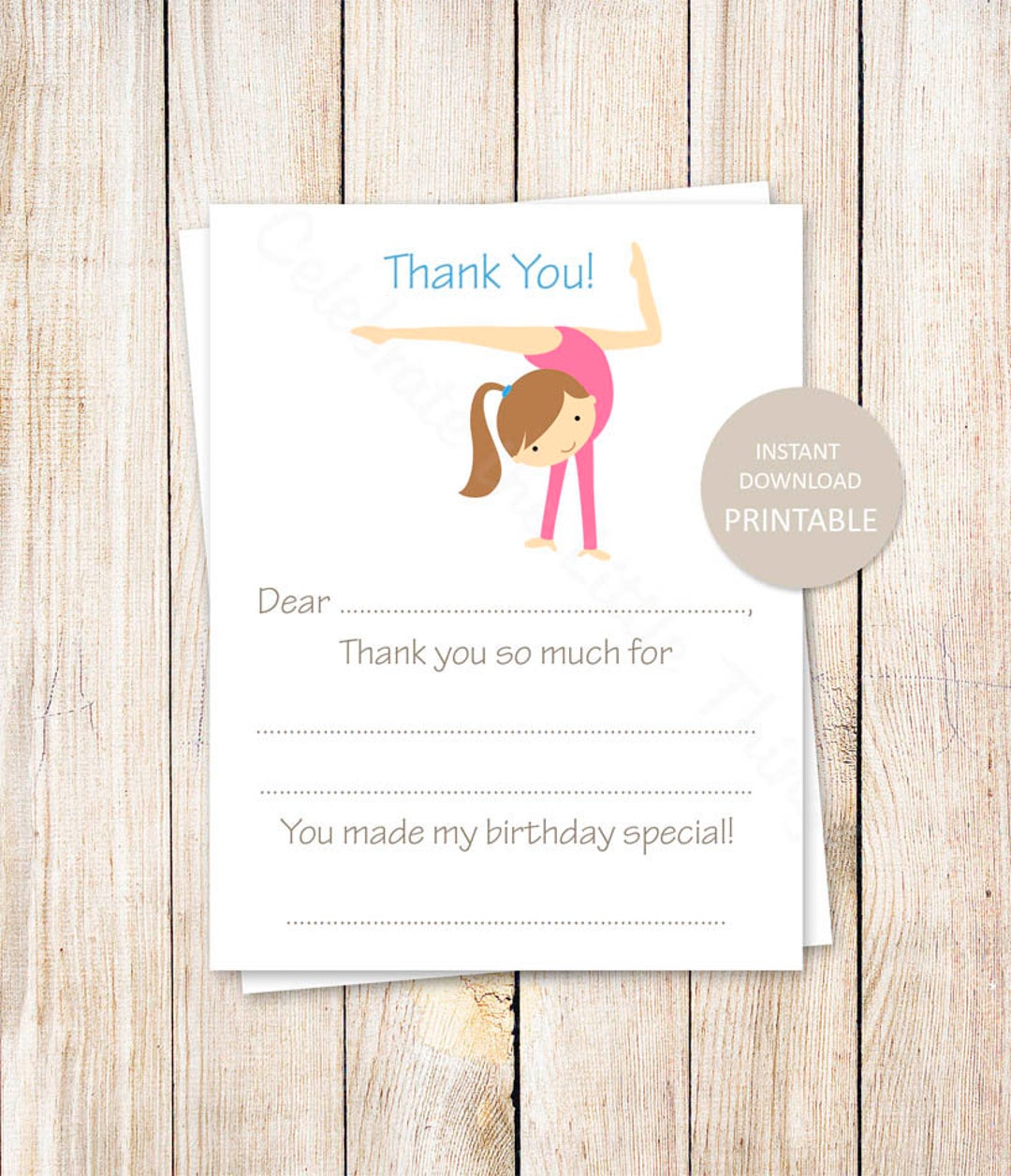 PRINTABLE Gymnastics Thank You Cards . Fill in the Blank Birthday Thank ...
